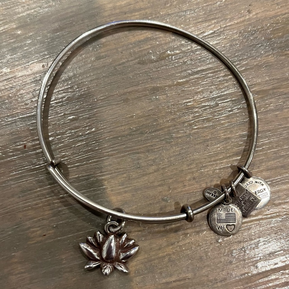 Alex and Ani Silver Lotus Charm Bangle